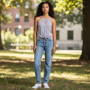 Lush Halter Neck Striped Tie-Front Top